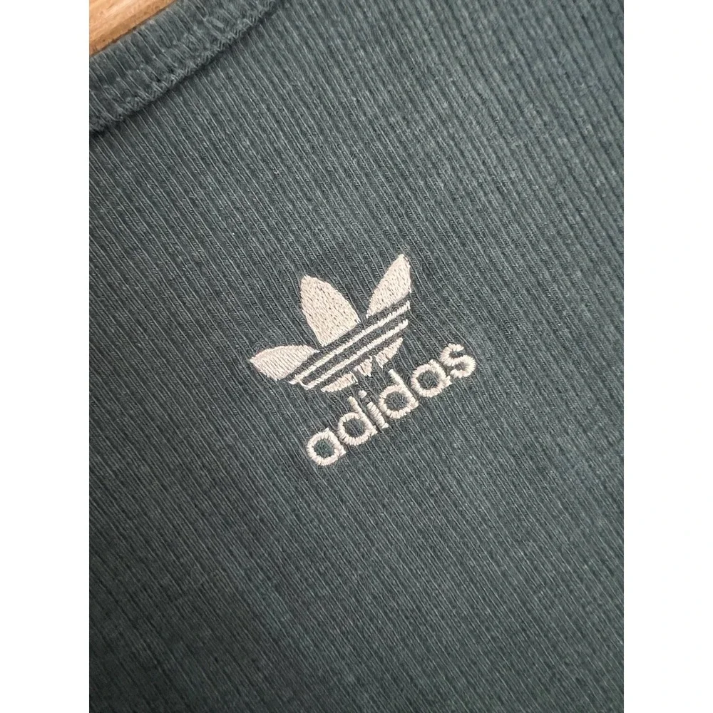 Adidas Ribbed Long Sleeve T-Shirt Teal Green Cropped Athleisure Sporty Casual - Picture 6 of 11
